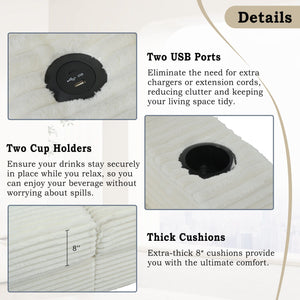 Oversized Loveseat Chaise With 2 USB Ports, 2 Cup Holders And 2 Throw Pillows by Couch.com