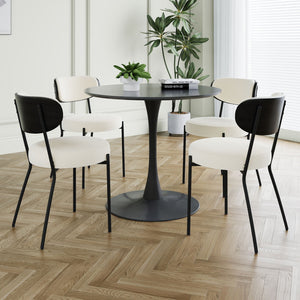 Modern Gray Simple Teddy Velvet Dining Chair Upholstered Chair Family Bedroom Stool Back Dressing, Black Round Table Set, Bentwood Covered With Ash Veneer Chair Back, Chair Metal Leg by Couch.com