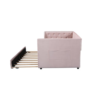 Twin Size Upholstered Tufted Daybed With Trundle - Pink by Couch.com