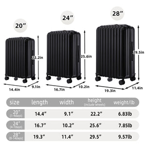 20" / 24" / 28" 3 Pieces / Set Spinner Wheel Luggage, Carry On Suitcase, With Cup Holder & USB Port & Phone Holder