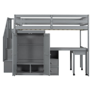 Loft Bed With Stairs, Bookshelf, Drawers, Desk & Wardrobe, Space Saving Multifunctional Furniture by Couch.com