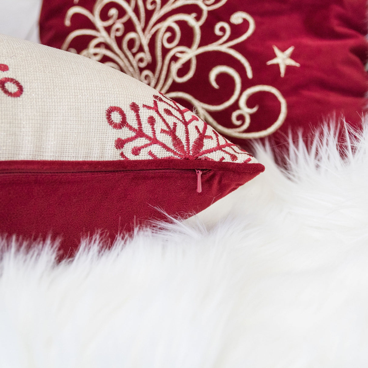 Merry Christmas Embroidered Poly Linen Throw Pillow 20x20