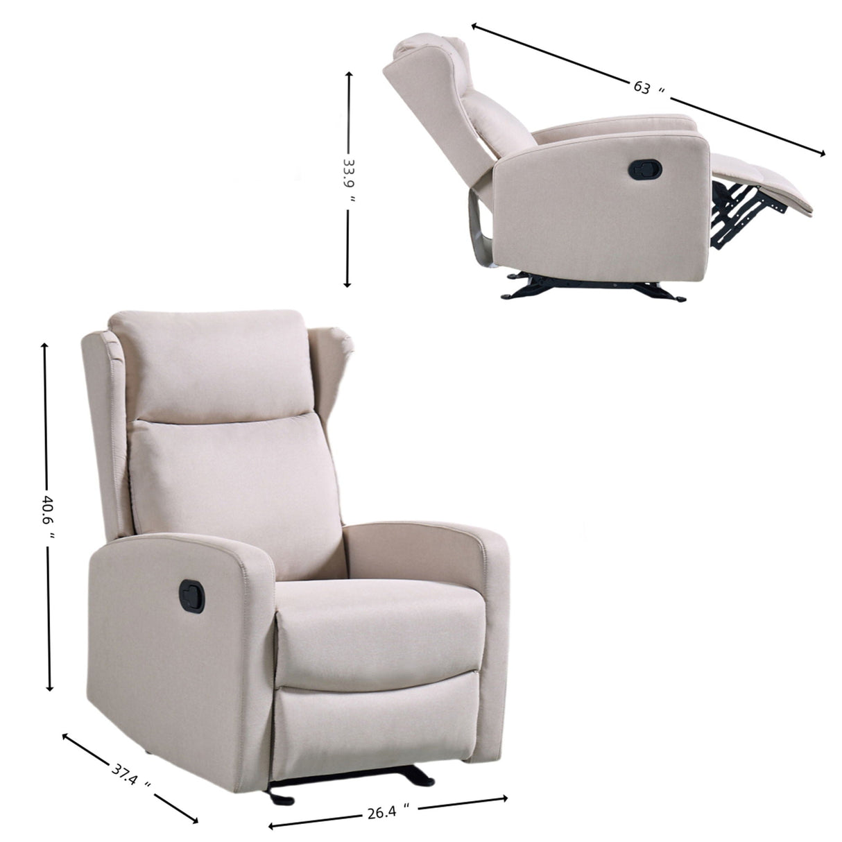 Rocking Recliner Chair For Living Room, Adjustable Modern Recliner Chair, Recliner Sofa With Lumbar Support, Classic And Traditional Recliner Chair With Comfortable Arm And Back Sofa Light Gray by Couch.com