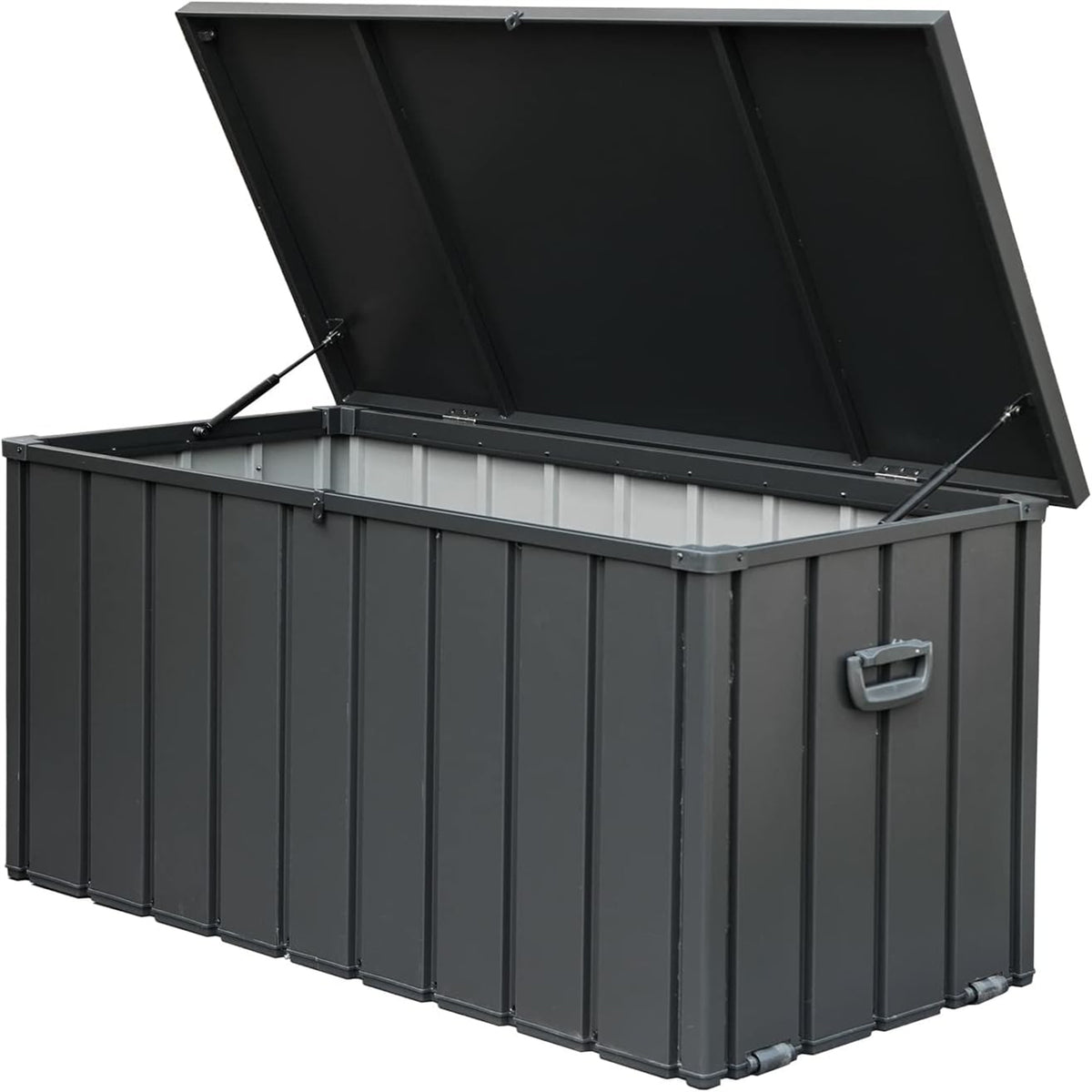 200 Gallon Waterproof Outdoor Deck Box, Steel, Lockable Patio Storage for Cushions and Garden Tools, Dark Gray