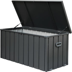 200 Gallon Waterproof Outdoor Deck Box, Steel, Lockable Patio Storage for Cushions and Garden Tools, Dark Gray