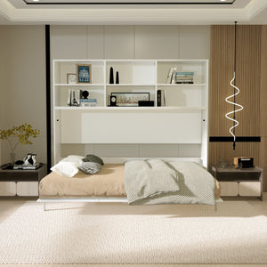 Couch.com Mordern Design Twin Size Horizontal Murphy Bed With Shelf Storage For Bedroom Or Guestroom Wall Bed Space Saving Hidden Bed With New Style Gas Struts White, with Storage, Modern Style by Couch.com