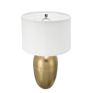 D15x25.7' Round Aluminum Sheet Gold Table Lamp with White Fabric Shade