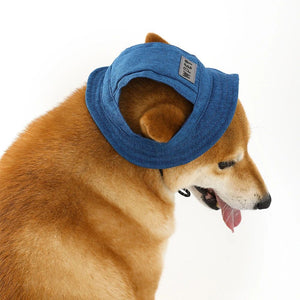 Pet Hat With Ear Holes For Medium Small Dogs Adjustable Summer Pets Dog Outdoor Sun Cap Cat Puppy Denim Color Canvas Visor Caps