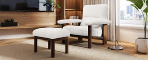 Couch.com Modern Accent Chair With Ottoman, Mid Century Lounge Chair With Footrest, Comfy Fabric Armchair Upholstered Set With Solid Wood Frame For Living Room White, Durable Design, Modern Style by Couch.com