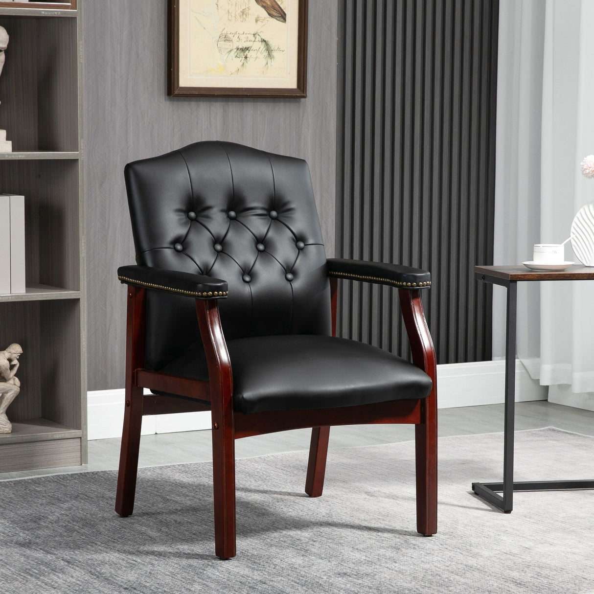 Leather Reception Guest Chairs With Padded Seat And Arms Ergonomic Mid-Back Office Executive Side Chair For Meeting Waiting Room Conference Office Guest Chairs - Black by Couch.com