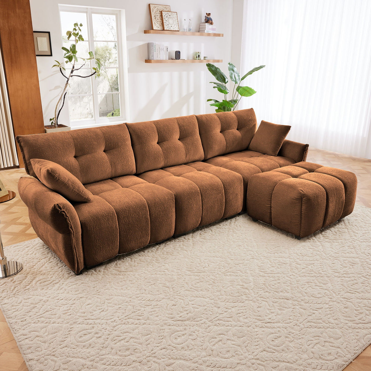 Elegant Sofa Set With Ottoman And Pillows, Textured Chenille, High Resilience Cushions by Couch.com