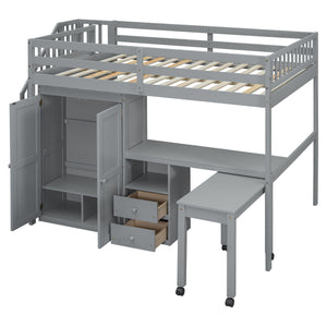 Loft Bed With Stairs, Bookshelf, Drawers, Desk & Wardrobe, Space Saving Multifunctional Furniture by Couch.com