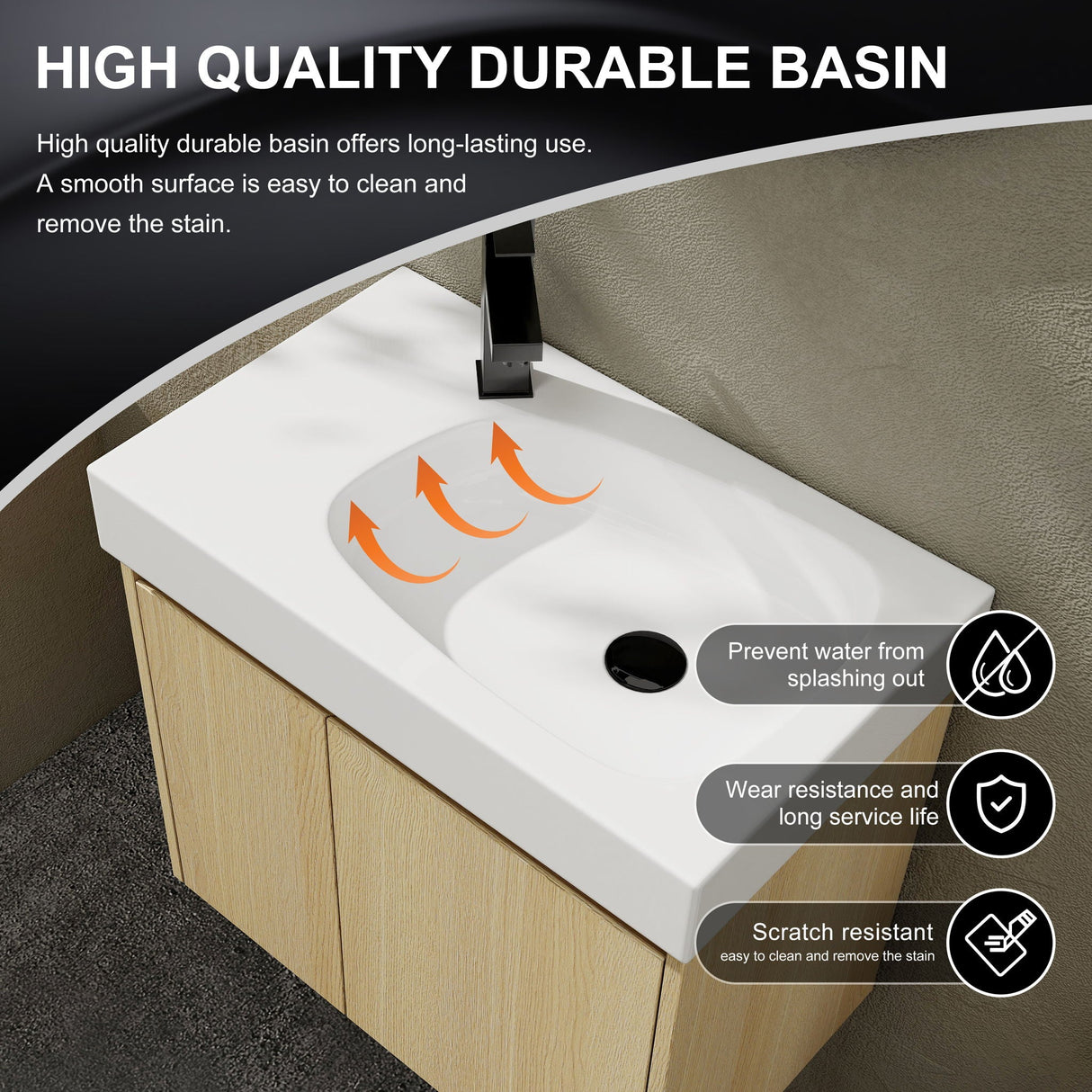 Modern Bathroom Vanity With Ceramic Basin, Wall Mounted Floating Sink Combo, Storage Cabinet by Couch.com