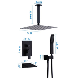 Contemporary Shower System With Rainfall Head And Handheld Spray, Wall Mounted by Couch.com