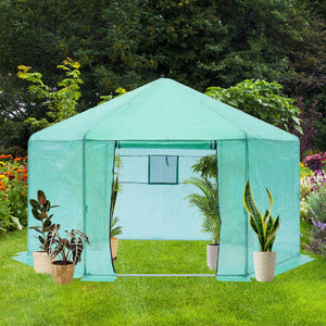 Walk-in Greenhouse Hexagonal Upgrade Reinforced Frame Heavy Duty Plastic Greenhouse Reinforced Thickened Waterproof Insulation (13.1*8.6 ft) - Green by Couch.com