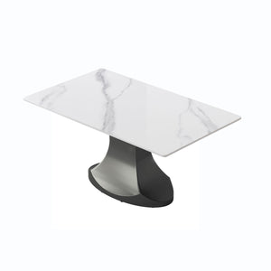 63" Modern Artificial Stone Panel Stainless Steel Curved Legs, Can Accommodate 6-8 People - White / Gray by Couch.com