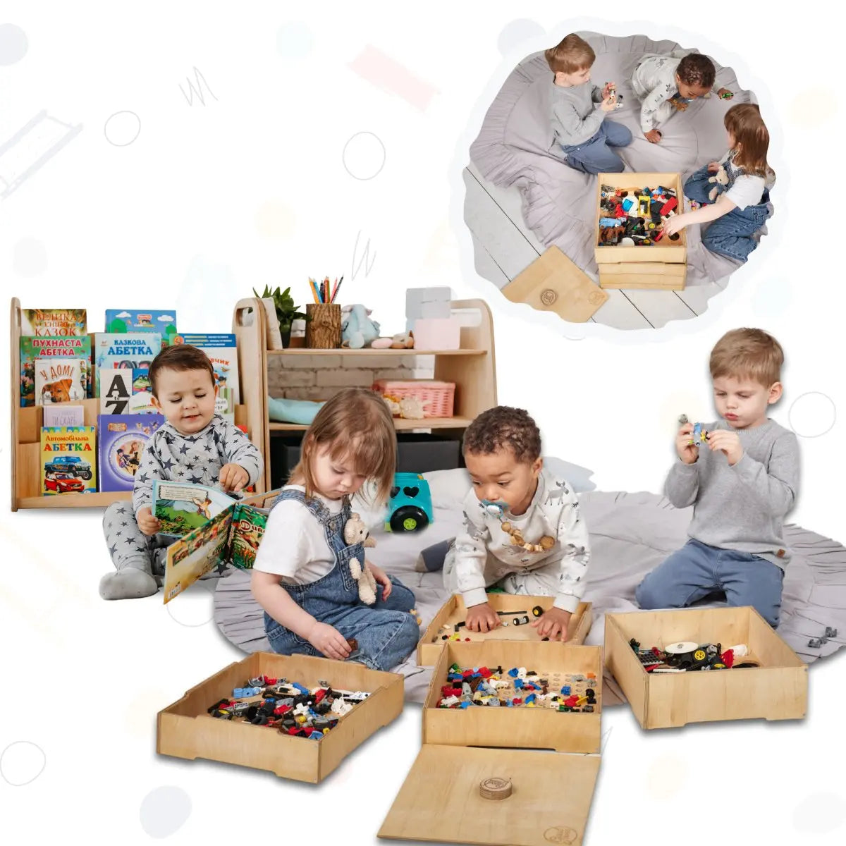 3in1 Montessori Shelf Set: Bookshelf, Toy Shelf & Lego Organizer