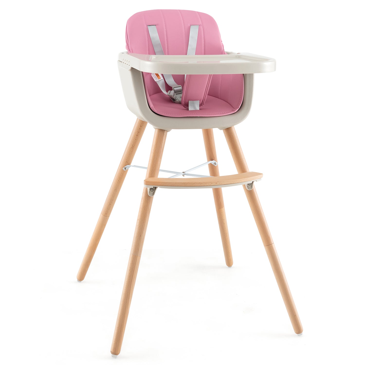 3-in-1 Convertible Wooden High Chair with Cushion-Gray