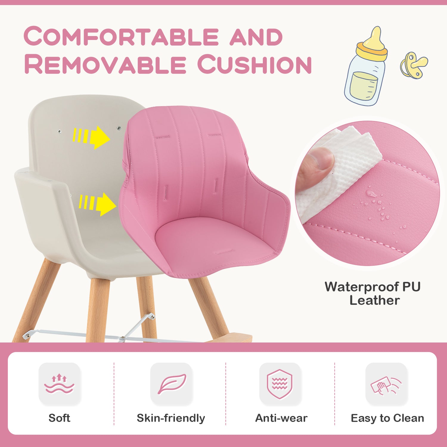 3-in-1 Convertible Wooden High Chair with Cushion-Gray