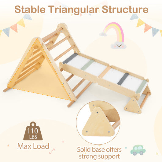 3-in-1 Pikler Triangle Climbing Set Kids Foldable Montessori Toys with Ramp-Natural