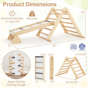 3-in-1 Pikler Triangle Climbing Set Kids Foldable Montessori Toys with Ramp-Natural