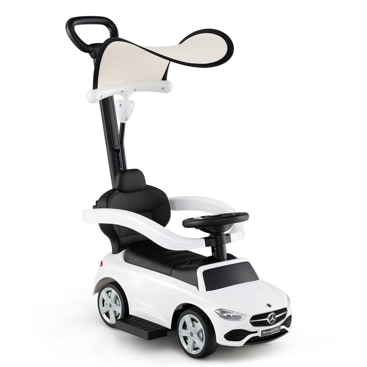 3-in-1 Ride on Push Car Mercedes-Benz Licensed Sliding Car with Canopy-Blue
