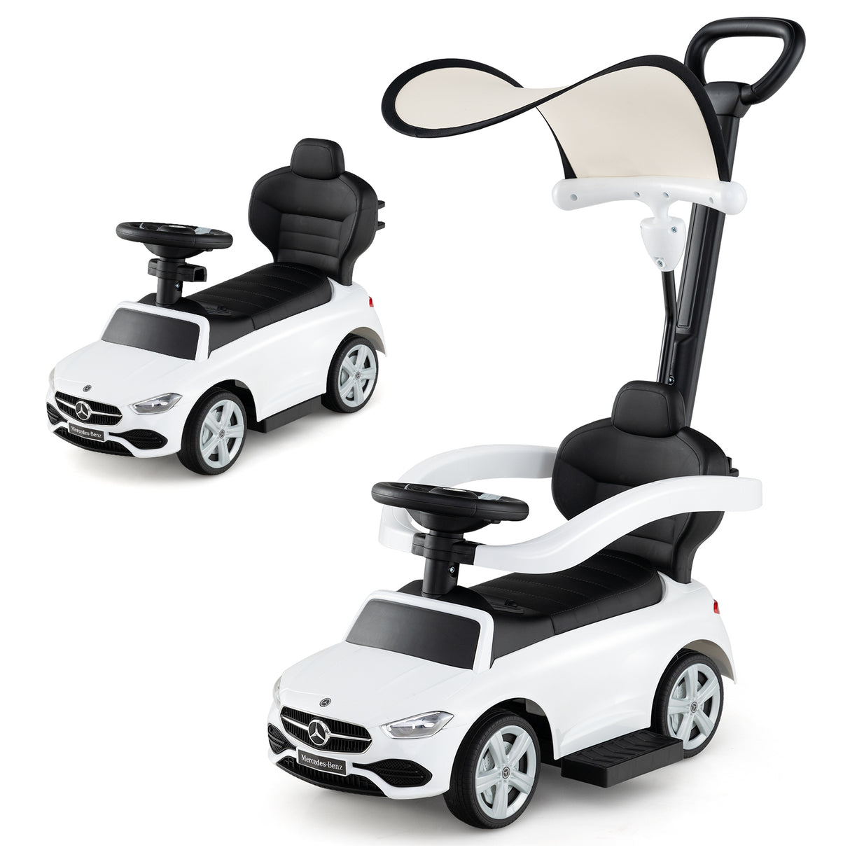 3-in-1 Ride on Push Car Mercedes-Benz Licensed Sliding Car with Canopy-Blue