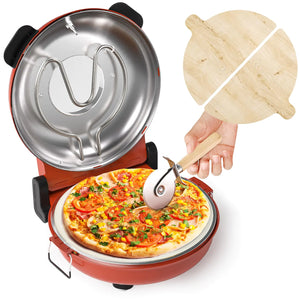 TMEDW Electric Pizza Oven 12 inch Portable Pizza Oven Indoor Countertop Pizza Maker with Wooden Pizza Paddles & Pizza Cutter