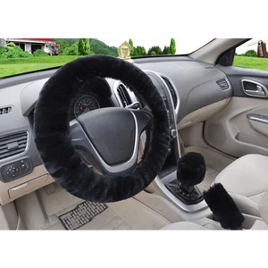 3Pcs Set Winter Fashion Wool Fur Soft Furry Car Steering Wheel Covers 16 Colors Winter Universal Hand Brake Gear Cover  Car Accessories