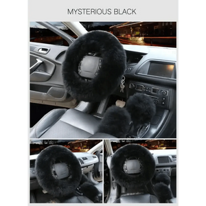 3Pcs Set Winter Fashion Wool Fur Soft Furry Car Steering Wheel Covers 16 Colors Winter Universal Hand Brake Gear Cover  Car Accessories