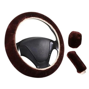 3Pcs Set Winter Fashion Wool Fur Soft Furry Car Steering Wheel Covers 16 Colors Winter Universal Hand Brake Gear Cover  Car Accessories