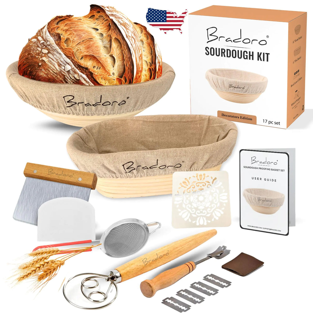 Complete Decorators Edition Sourdough Kit | Sour Dough Kit with 10" Round & Oval Baskets | Ideal Bread Kit & Sour Dough Starter Kit for Bakers