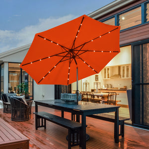10' Solar LED Lighted Patio Market Umbrella Shade Tilt Adjustment Crank-Tan