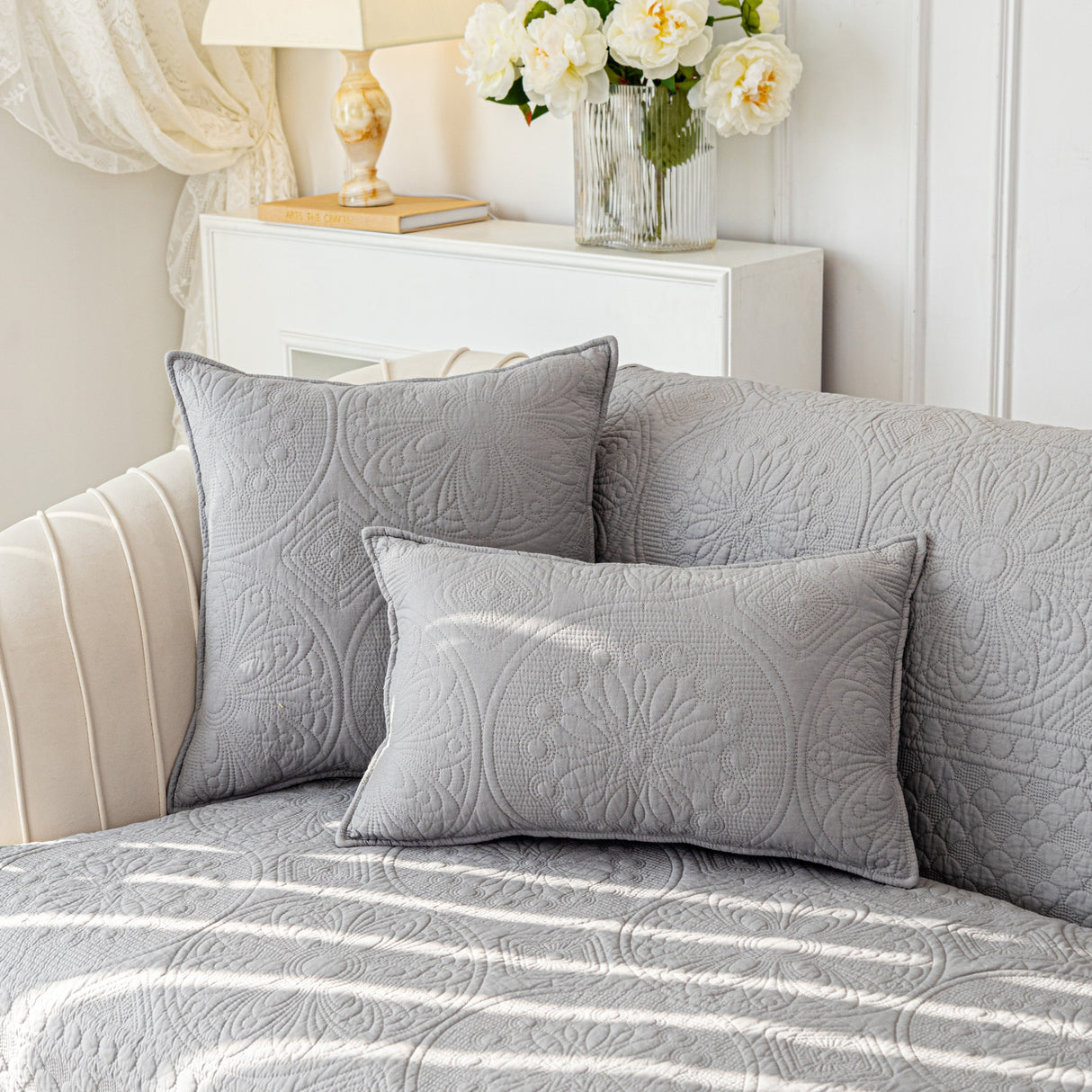 Cotton Quilted Sofa Cover, Non-Slip Couch Protector Fits Backrest, Seat & Armrest