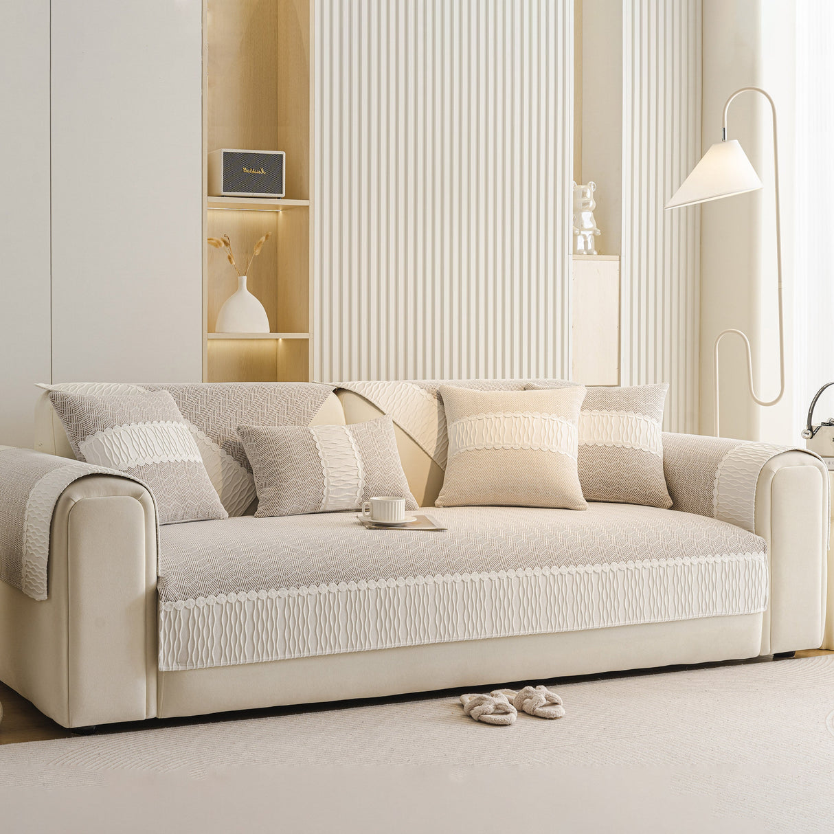 Herringbone Sofa Protector Cover, Non-Slip Couch Cover for Seat, Back & Arms