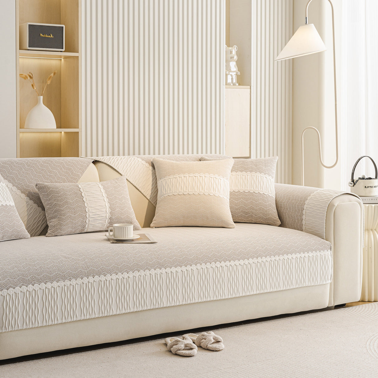 Herringbone Sofa Protector Cover, Non-Slip Couch Cover for Seat, Back & Arms