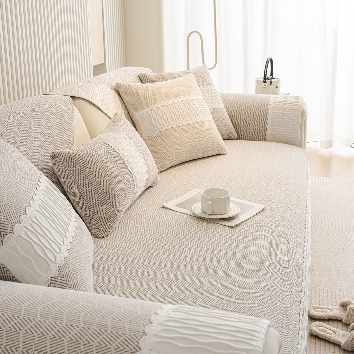 Herringbone Sofa Protector Cover, Non-Slip Couch Cover for Seat, Back & Arms