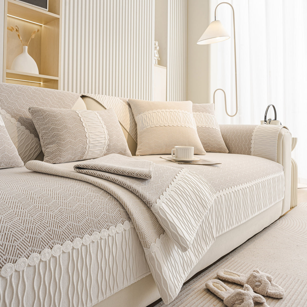 Herringbone Sofa Protector Cover, Non-Slip Couch Cover for Seat, Back & Arms