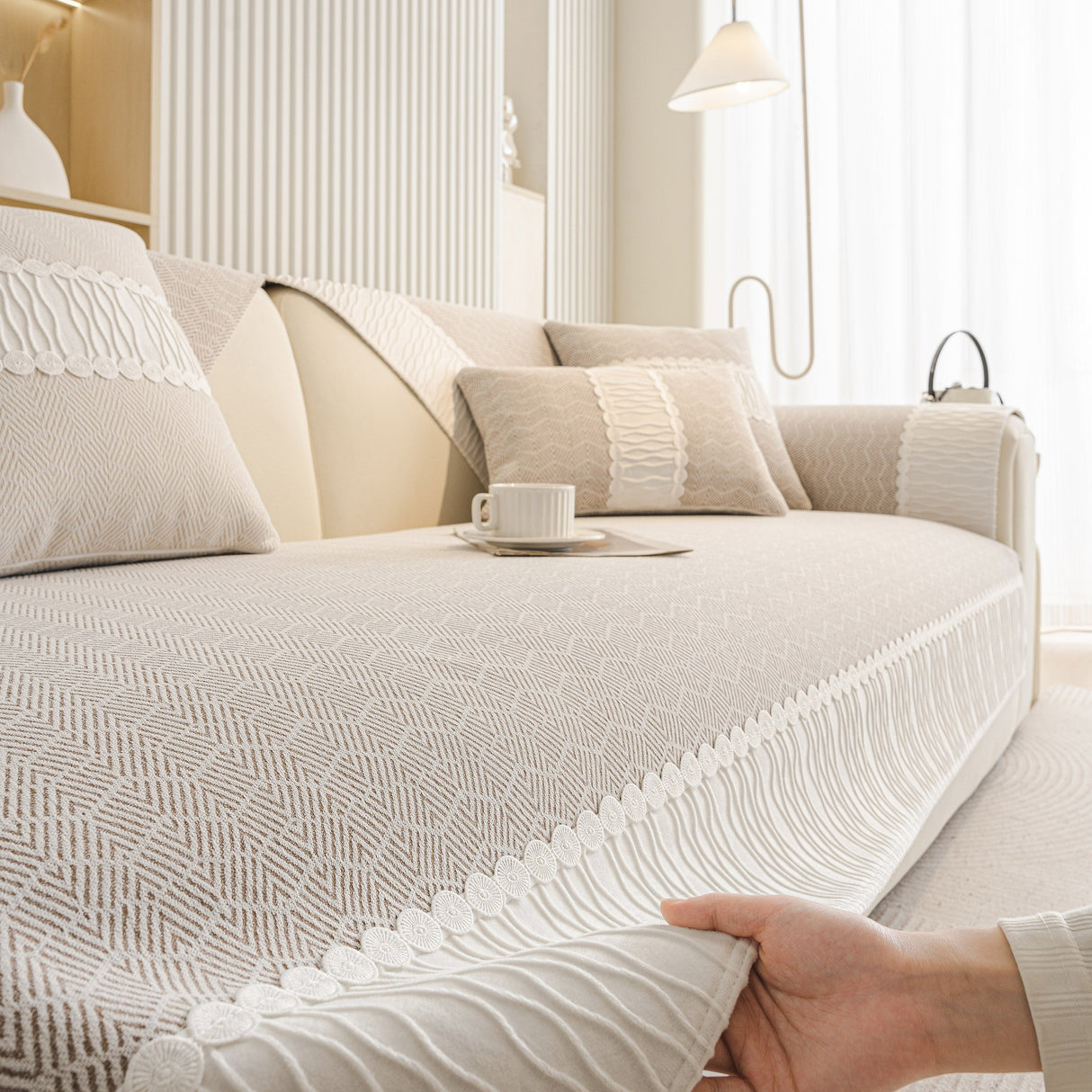 Herringbone Sofa Protector Cover, Non-Slip Couch Cover for Seat, Back & Arms