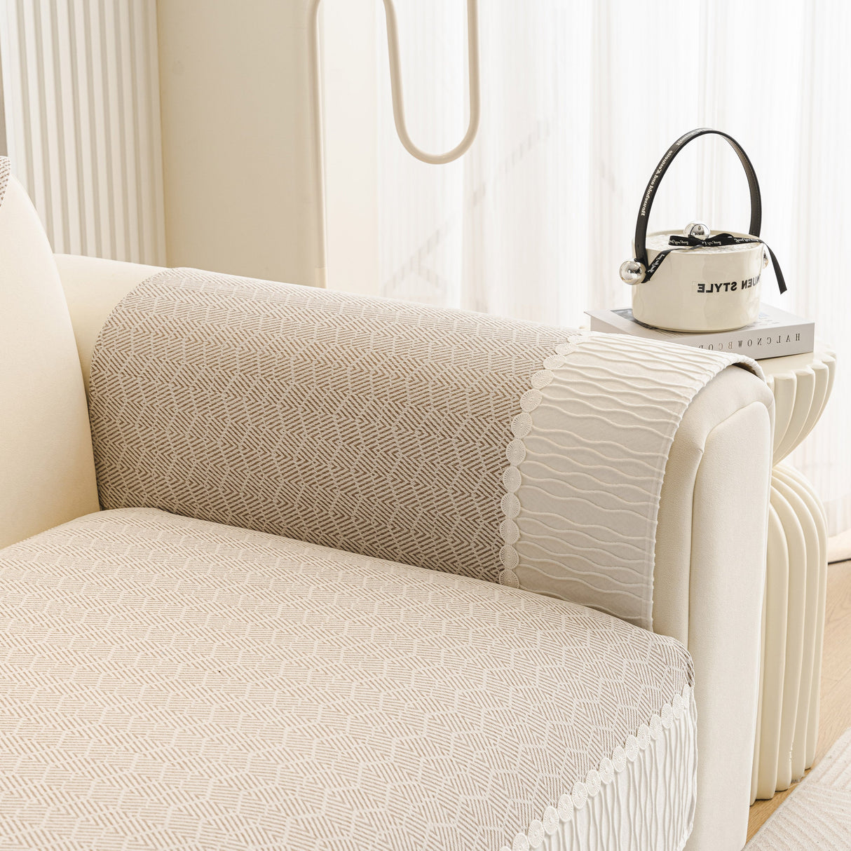 Herringbone Sofa Protector Cover, Non-Slip Couch Cover for Seat, Back & Arms