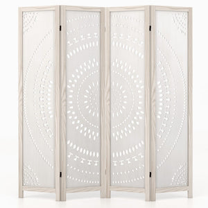 66 Inch Boho 4-Panel Room Divider Privacy Screen with Carved Pattern