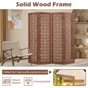 4-Panel Solid Wood Room Divider Folding Partition Stand