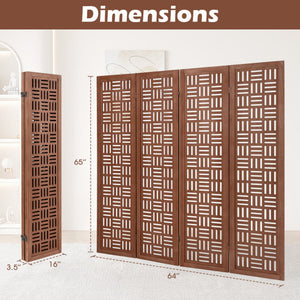 4-Panel Solid Wood Room Divider Folding Partition Stand