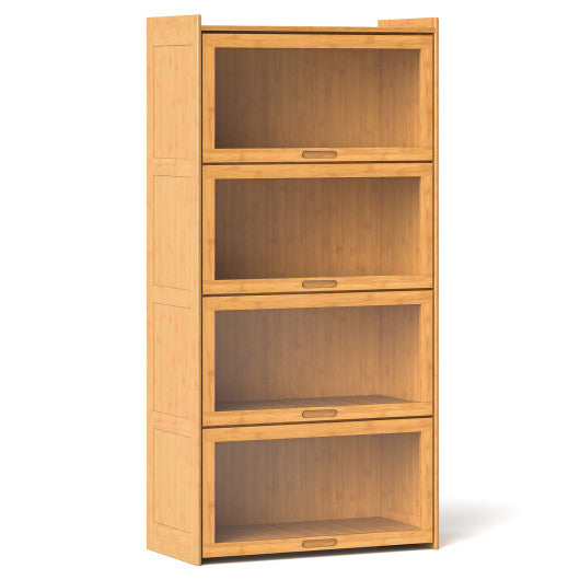 4-Tier Bamboo Bookcase with Doors for Study Room Living Room-Natural