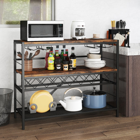 41 Inch 4-Tier Bar Table with Wine Rack and 4 Rows of Glass Holders-Rustic Brown