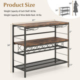 41 Inch 4-Tier Bar Table with Wine Rack and 4 Rows of Glass Holders-Rustic Brown