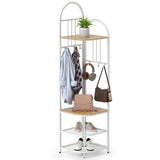 4-Tier Coat Rack Corner Hall Tree with Shoe Storage Bench-Natural