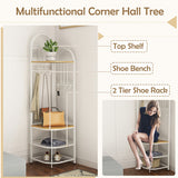 4-Tier Coat Rack Corner Hall Tree with Shoe Storage Bench-Natural