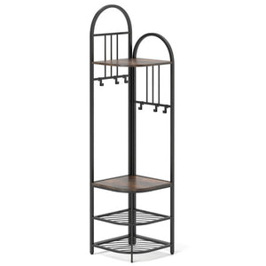 4-Tier Coat Rack Corner Hall Tree with Shoe Storage Bench-Rustic Brown