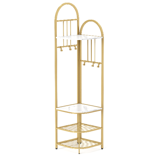 4-Tier Coat Rack Corner Hall Tree with Shoe Storage Bench-White